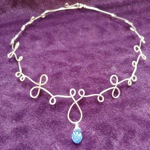 Silver & Blue Handmade Necklace 15"